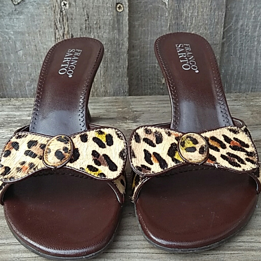 Franco Sarto Leather Calf Hair Leopard Heels